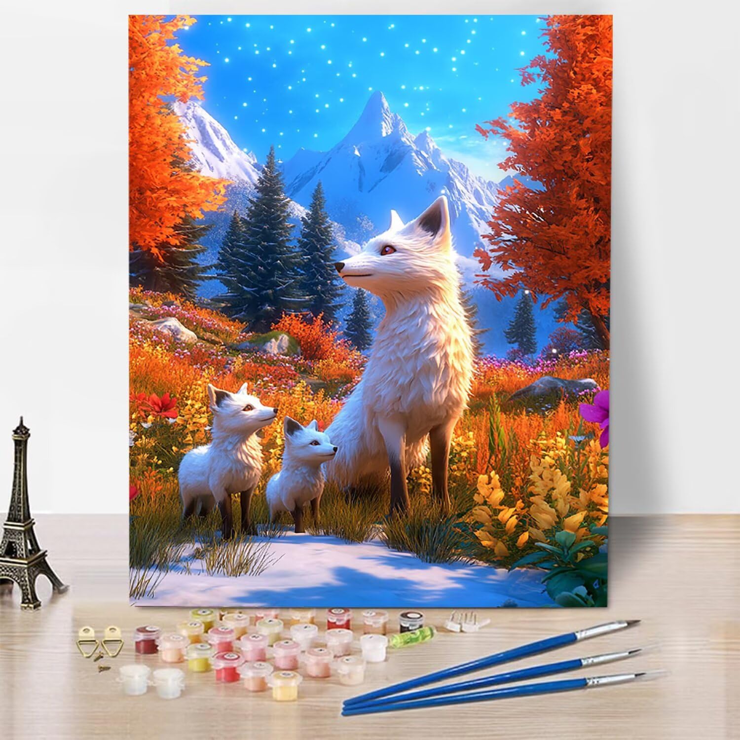 Snow Mountain farba po numerach, dla dorosłych - FOX płótno do malowania po numerach, zestaw do malowania olejnego dla dorosłych, DIY, zestaw do malowania artystycznego, pigment akrylowy do dekoracji