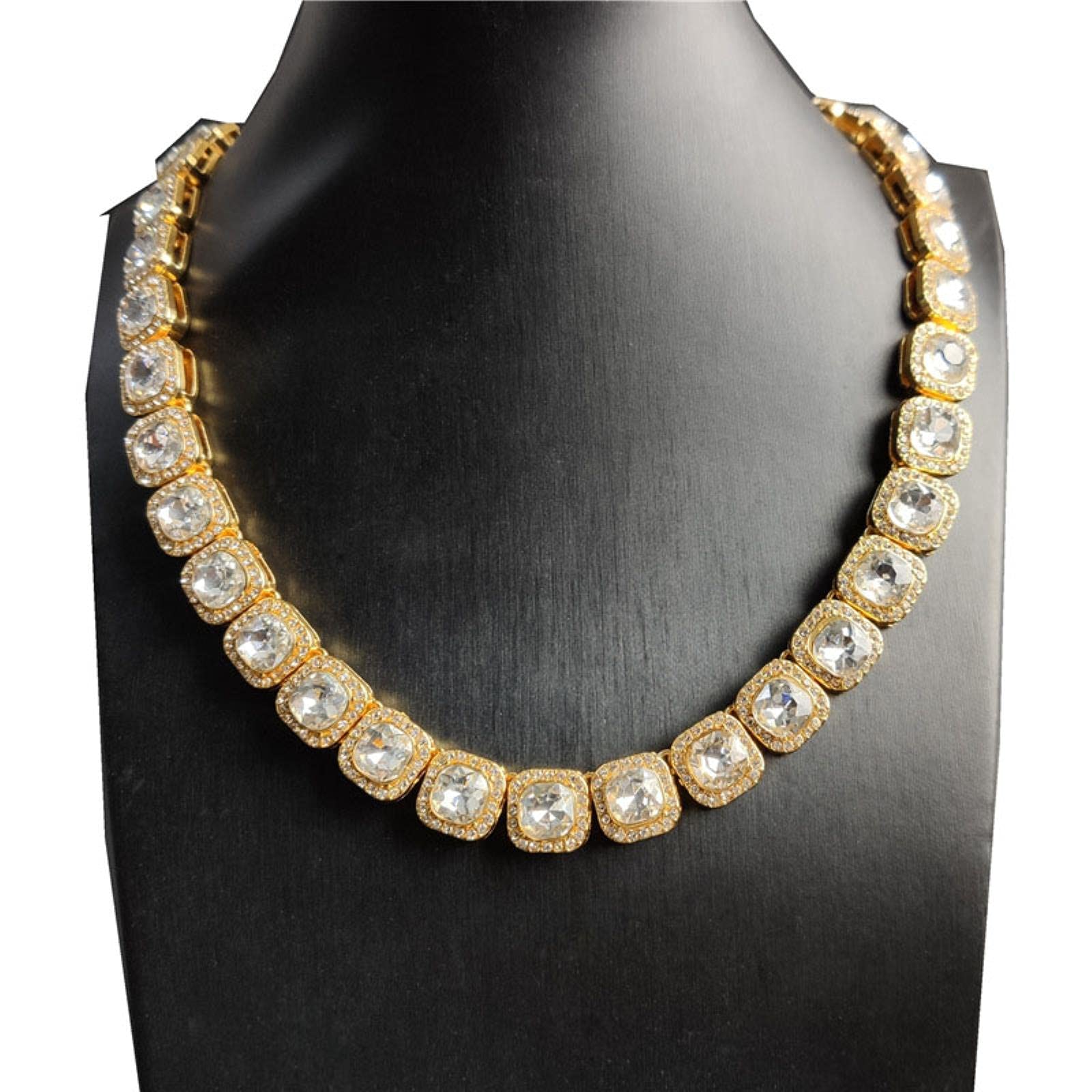 YDYDTTKD 12,5 mm Zinken-Set, große Größe, Solitär-Tenniskette, Halskette für Herren und Damen, Charm-Hip-Hop-Modeschmuck