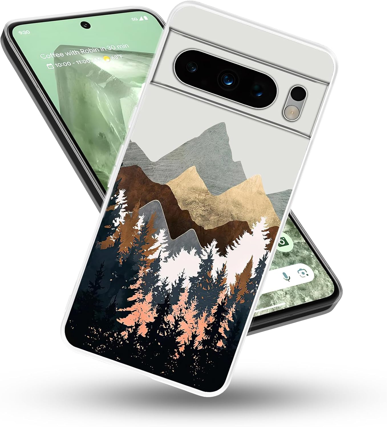 Compatible with Google Pixel 8 Pro Case, Mountain Forest Nature Landscape Nordic Abstract Art Flexible Silicone Shockproof Clear Case for Men and Women Girls