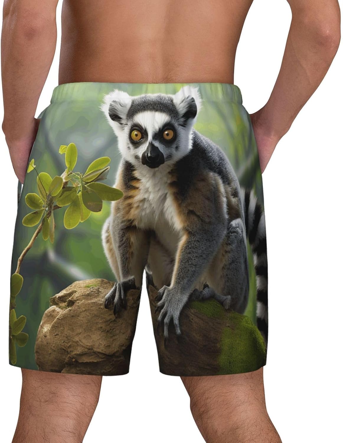 Men's Swim Trunks 2 in 1 Quick Dry Bathing Suits Ringtailed Lemur Beach Board Shorts Swimwear