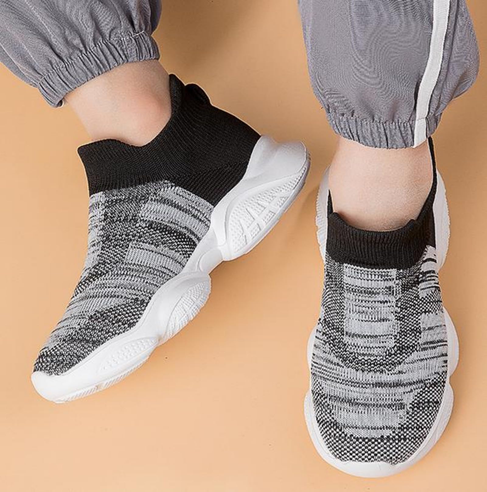 FUNCOS Toddler Shoes Boys Girls Slip-On Sneakers with Arch Support – Breathable Knit Athletic Shoes, Lightweight Flexible Sole for Kids Grey 1.5