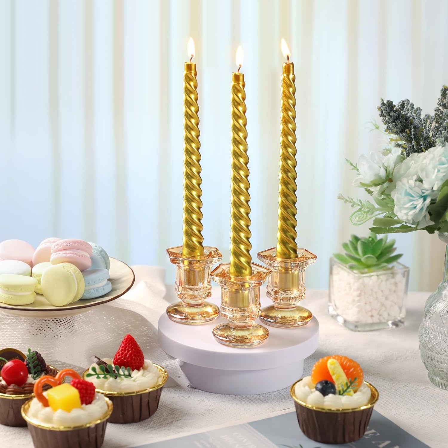 Glass Candle Holders Set, 12 Pcs Gold Candlestick Holders Bulk, Taper Candle Holders for Wedding, Festival Table Centerpiece,Home Decoration - Image 9