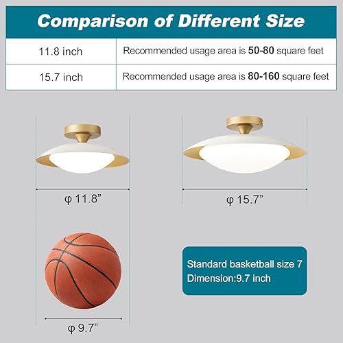 Miniatura 9 de Lámpara de techo regulable de mediados de siglo con pantalla acrílica, luz de techo LED de oro blanco, luz de 5CCT 2700K-6000K para pasillo,