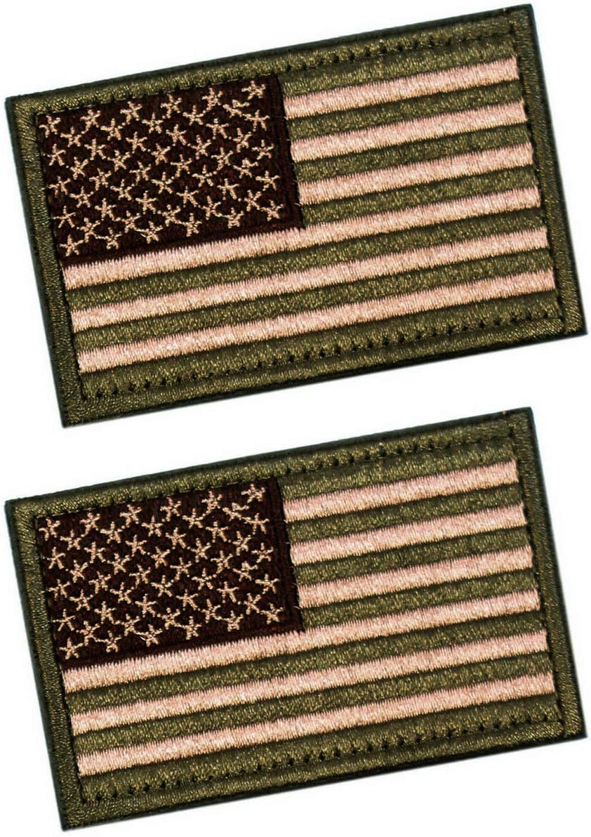 Tactical Patches of USA US American Flag, with Hook and Loop for Backpacks Caps Hats Jackets Pants, Military Army Uniform Emblems, Size 3x2 Inches, Pack of 2