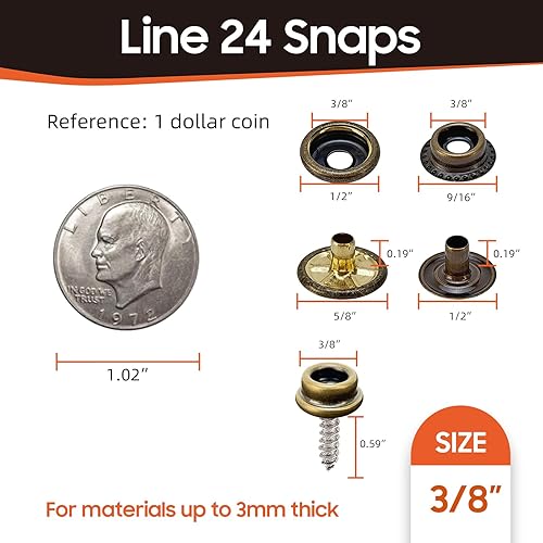 Miniatura 10 de 350 piezas de broches de presión para cubierta de barco, kit de broches de lona y botones a presión, juego de 100 cierres de presión resistentes de