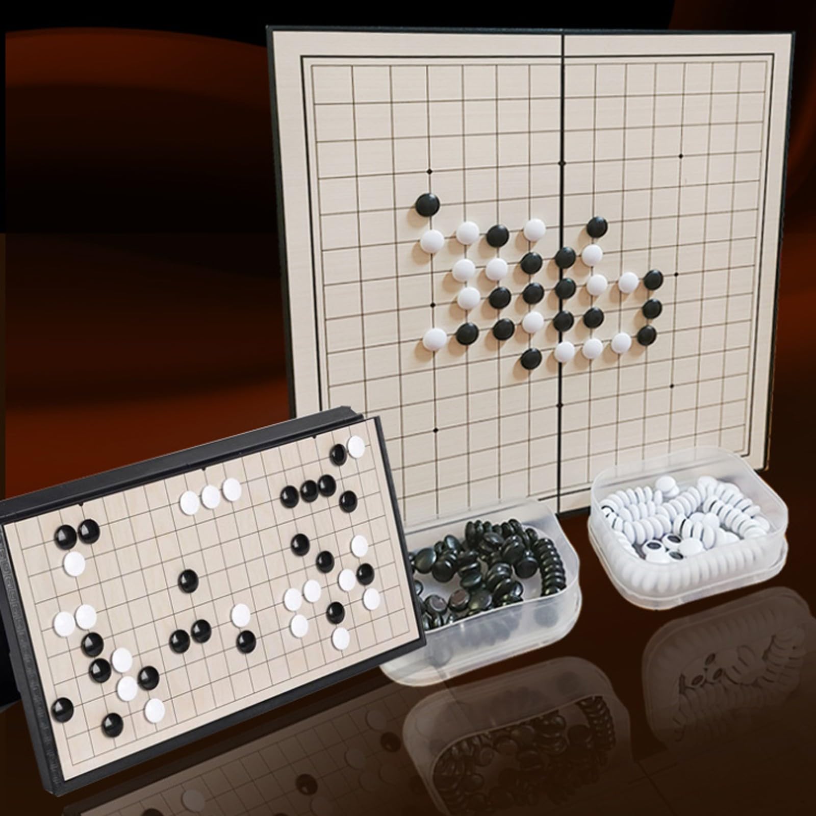 Go Game Set, con piezas magnéticas, tablero plegable y cajas de almacenamiento, piedras convexas individuales para mejorar las habilidades estratégicas y el enfoque (amarillo + negro, H)