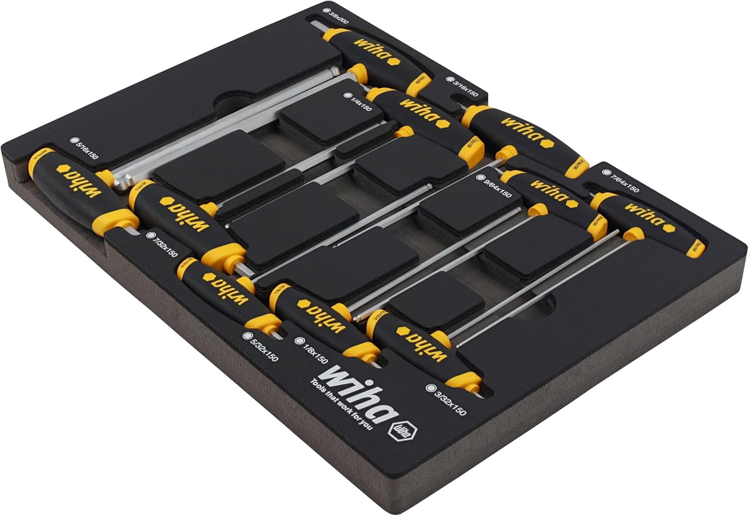 Wiha 54081 10 Piece SoftGrip Dual Drive Hex SAE T-Handle Tray Set