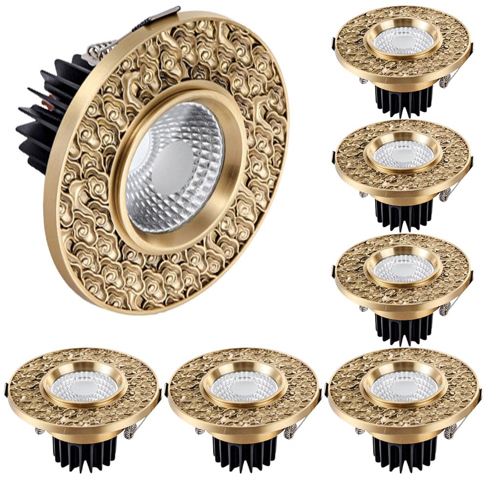 ITOSUI 7 Pack 4.3 Inch LED Recessed Ceiling Lights, High Brightness 4000K Cool White, Selectable 3W, 5W, 7W, 10W, 14W, Brass Ceilling Potlight - Recessed LED Downlight,A 3W