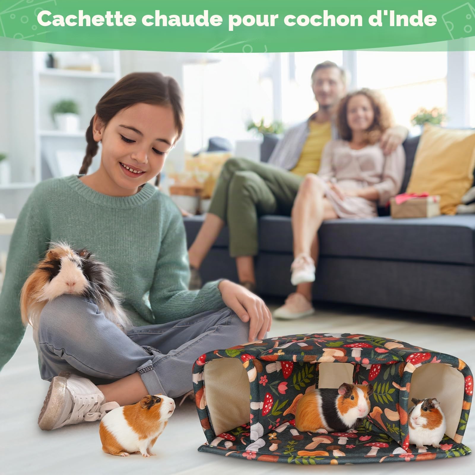 Maison pour Cochon d’Inde et Lapin, Lit Douillet Lavable pour Petits Animaux, Tunnel Chaud pour Hamster et Chinchilla