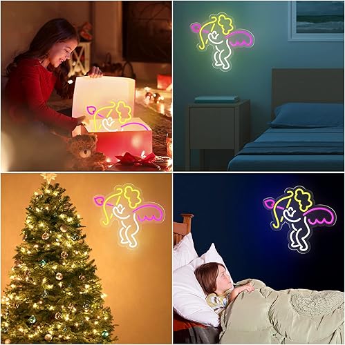 Miniatura 7 de Letrero de neón, luz LED de neón de ángel de Cupido, brillo ajustable, decoración de pared alimentada por USB, para dormitorio, habitación de los