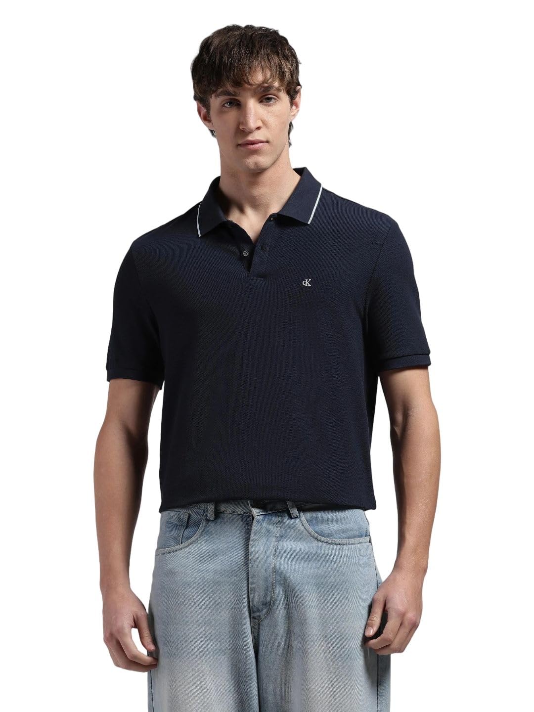 calvin klein jeans Solid Regular Fit Cotton Polo T-Shirt Breezy Blue-picture-13