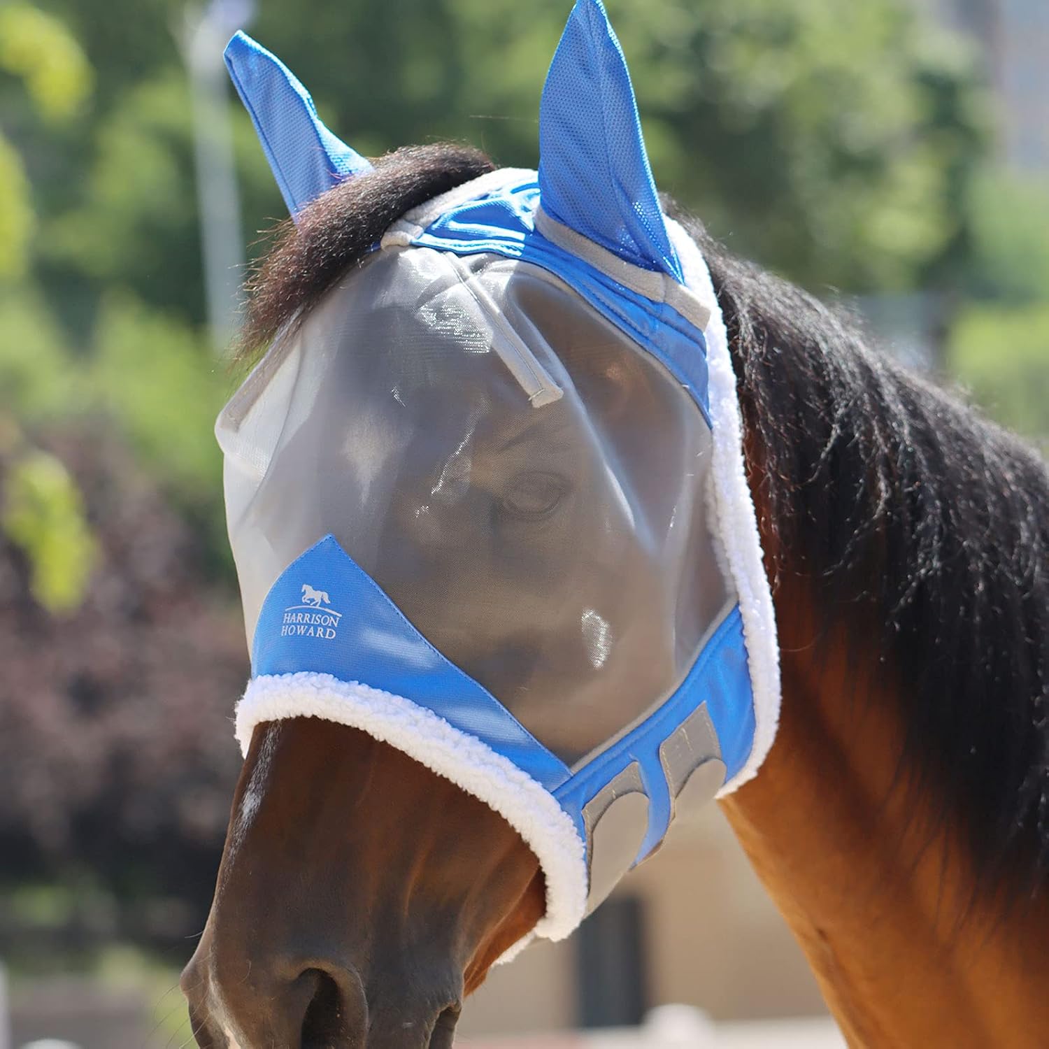 Harrison Howard CareMaster Horse Fly Mask with Extra Wool Protection-Moonlight Silver : Pet Supplies