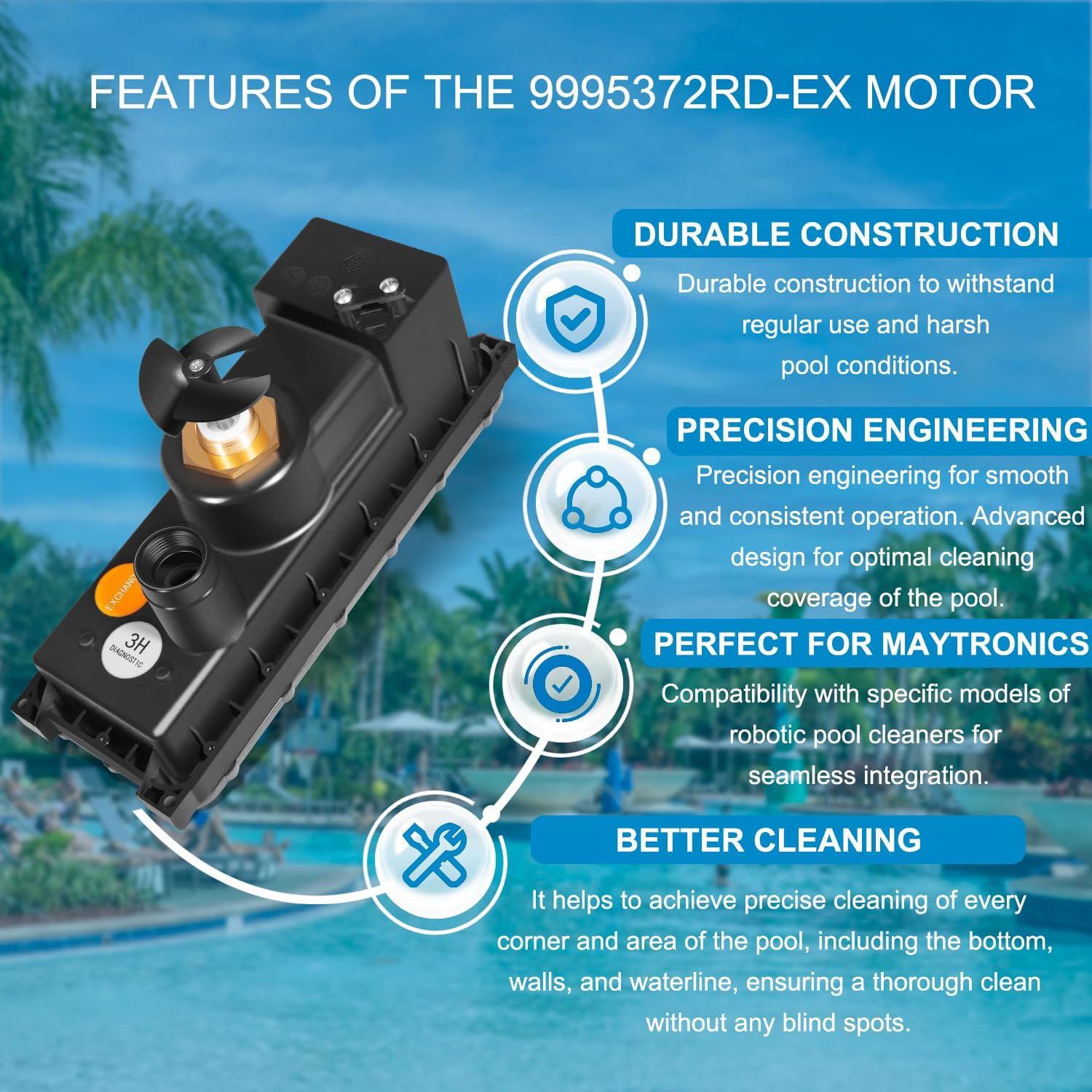 9995372RD-EX Robotic Pool Cleaner Motor Unit Replacement for Maytronics Dolphin Robotic Pool Cleaners for Advantage Plus, Deluxe 4, Discovery (Old), Edge, Premier, Prowler 830, Triton (Old)