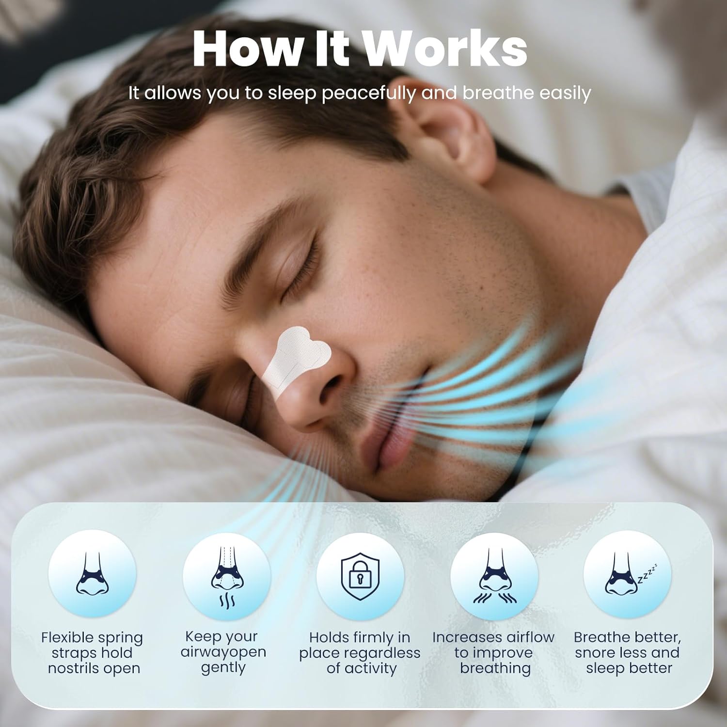 Nasal Strips for Snoring with Adjustable Fit – Extra Strength Nose Strips for Better Breathing, Strong All-Night Hold, Gentle on Sensitive Skin, 90 Count for Men & Women - Image 2