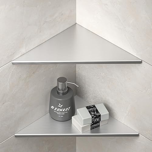 Miniatura 1 de Bernkot Corner Shower Shelf 10" Brushed 304 Stainless Steel Tile Inserted Corner Shelves Recessed Bathroom Shower Shelf for Tiled Wall, No Drilling,