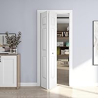 JUBEST 36x80 Inch 6-Panel Primed Hollow Core Bifold Closet Door with Hardware Kit - DIY Folding Door for Closet, Laundry, Pantry