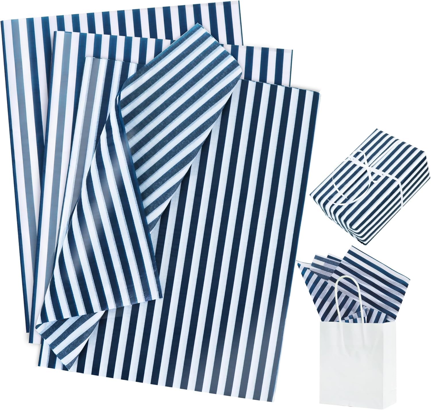 TONIFUL Navy Blue Pin Stripe Tissue Paper Bulk 14x20 Inch 30 Sheets Wrapping Tissue Paper for Gift Bags Wrapping,Christmas Wedding, Birthday, Graduation, DIY Crafts Decoration