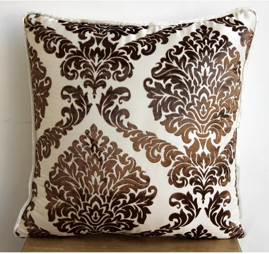 The HomeCentric Pillow Covers, Brown Decorative Throw Pillow Covers 16x16 inch (40x40 cm) Burnout Velvet Throw Pillow Covers, Damask, Contemporary Couch Pillow Cases Easter - Damask Brown