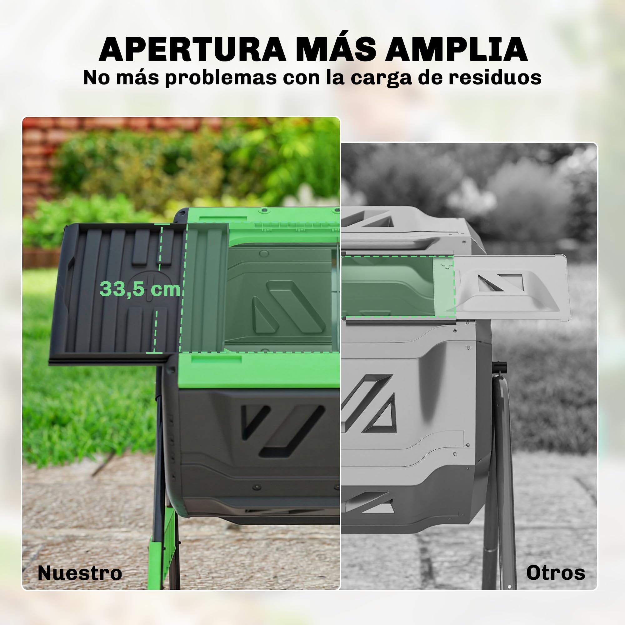 Outsunny Compostador Giratorio de 200L, Contenedor de Compostaje de Jardín de Doble Cámara, Sin BPA, Compostadora con Aberturas de Ventilación, 2 Puertas Deslizantes y Patas de Metal, Verde