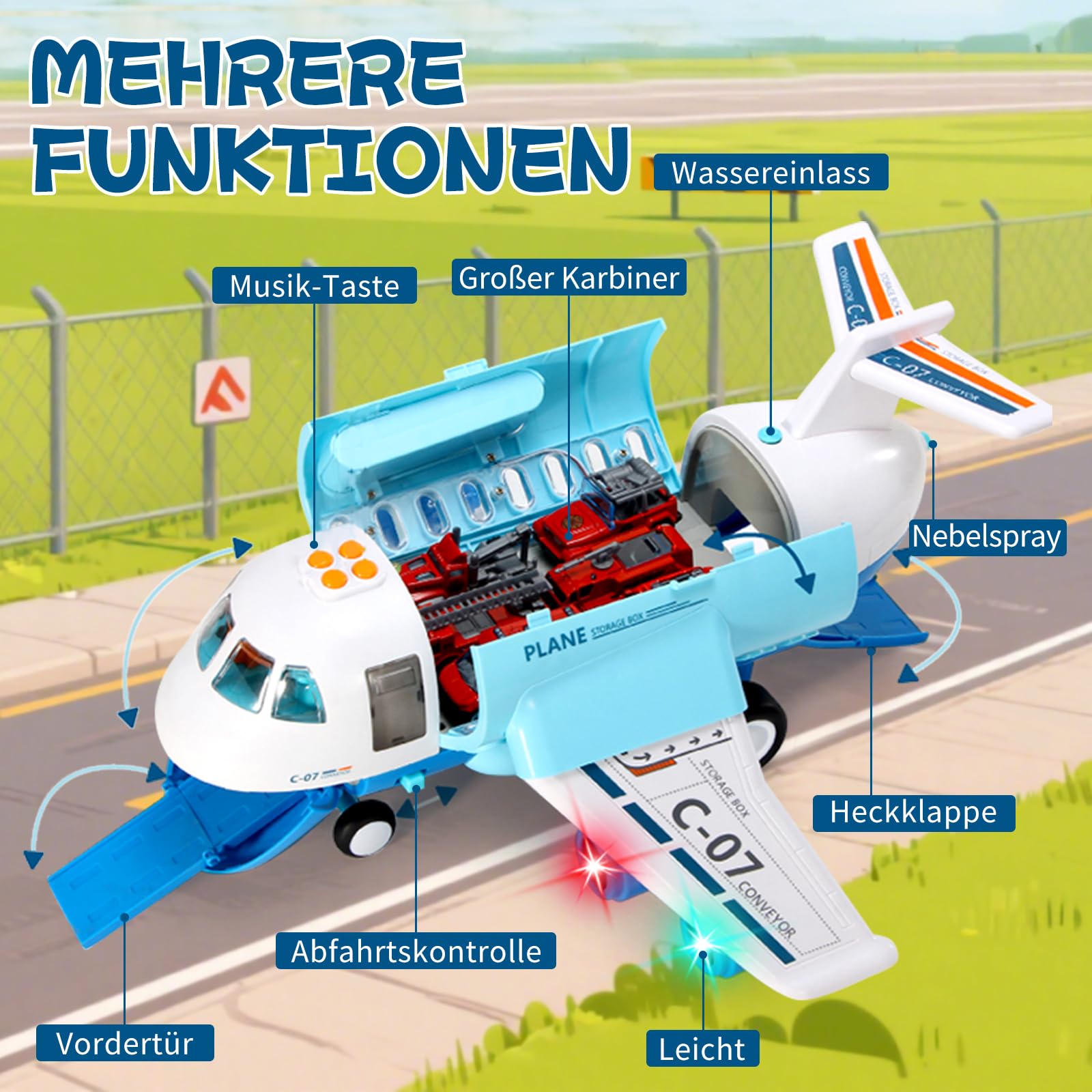 PQKL-party Jouet d'avion, avion de transport pour enfants, kit de jeu avec fumée, lumière et son
