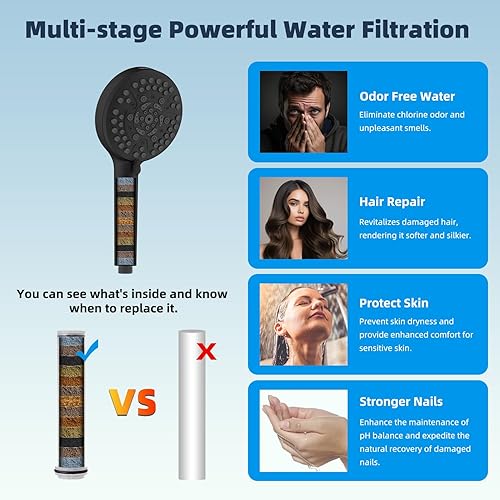 Miniatura 98 de Hibbent Cabezal de ducha con certificación CUPC de metal, cabezal de ducha de alta presión de 8 pulgadas, combo de cabezal de ducha de mano, brazo