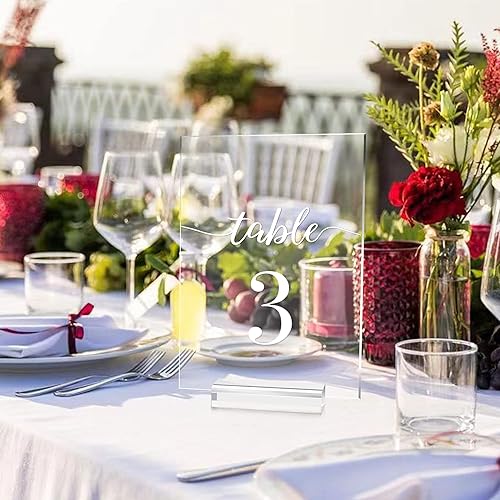 Miniatura 6 de JINMURY Números de mesa de boda transparentes del 1 al 15 con soportes, letrero acrílico transparente de 5 x 7 pulgadas, fuente de caligrafía