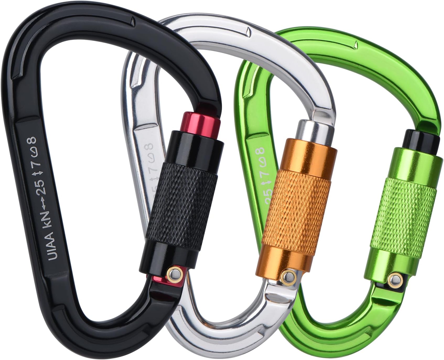 FVW Auto Locking Rock Climbing Carabiner Clips,Professional 25KN (5620 lbs) Heavy Duty Cari for Rappelling Swing Rescue & Gym etc, Large D-Shaped Carabiners,5 Pack