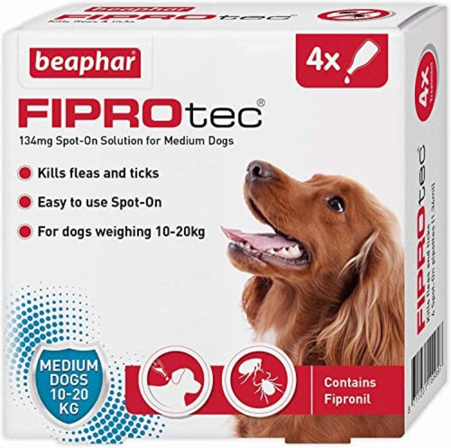 Beaphar Fiprotec SpotOn for Medium Dog, 4 Pipette, Flea And Tick
