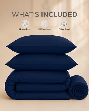 Utopia Bedding Double Duvet Cover, Fitted Sheet with Pillow Cases (Navy)