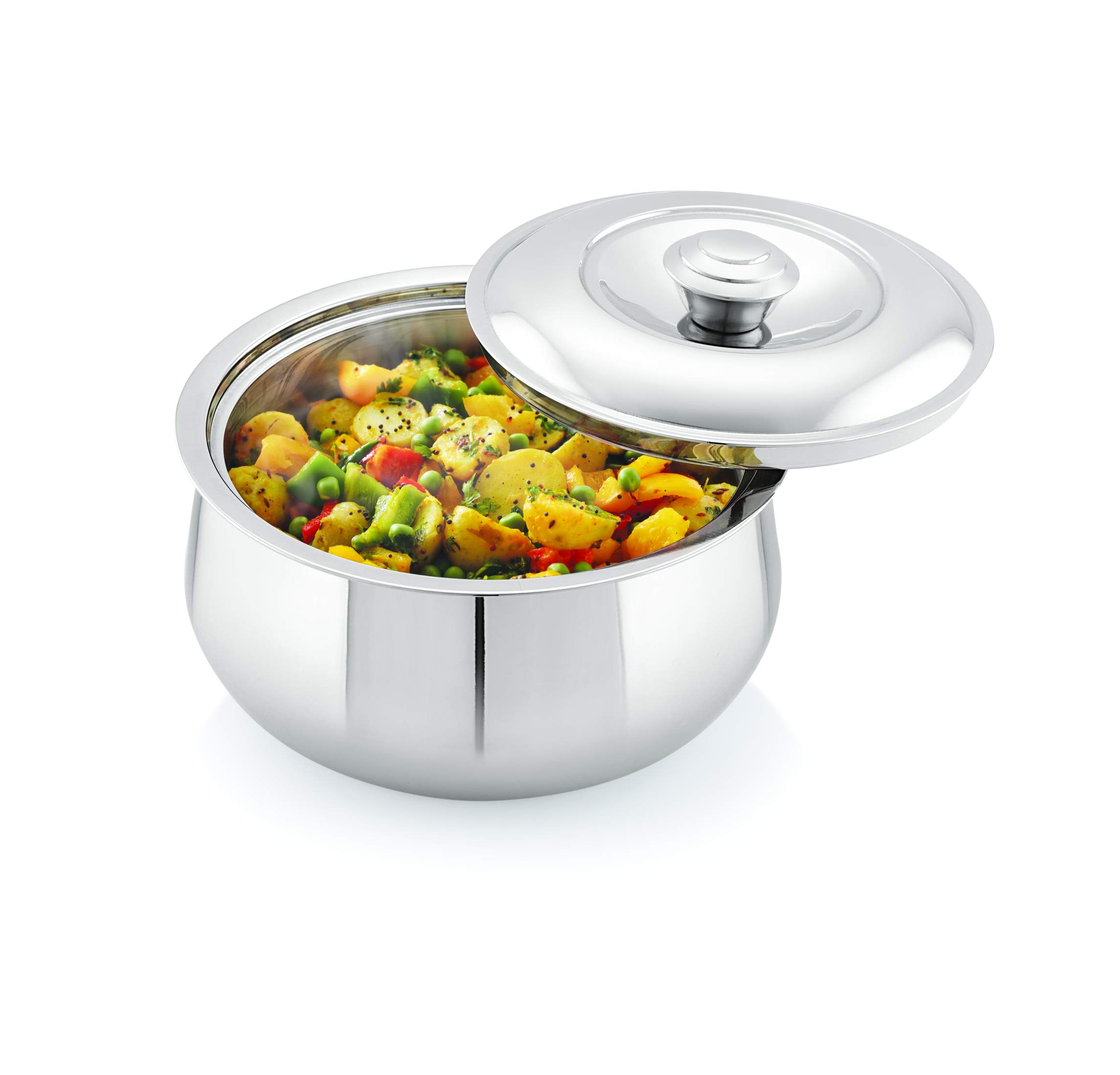 Neelam Stainless Steel Sizzling Belly Hot Pot/Casserole with Lid, 2000 ML, Durable Gas Stove Compatible, Ideal for Versitile Cooking | Dishwasher Safe, Easy to Clean & Maintain. 1