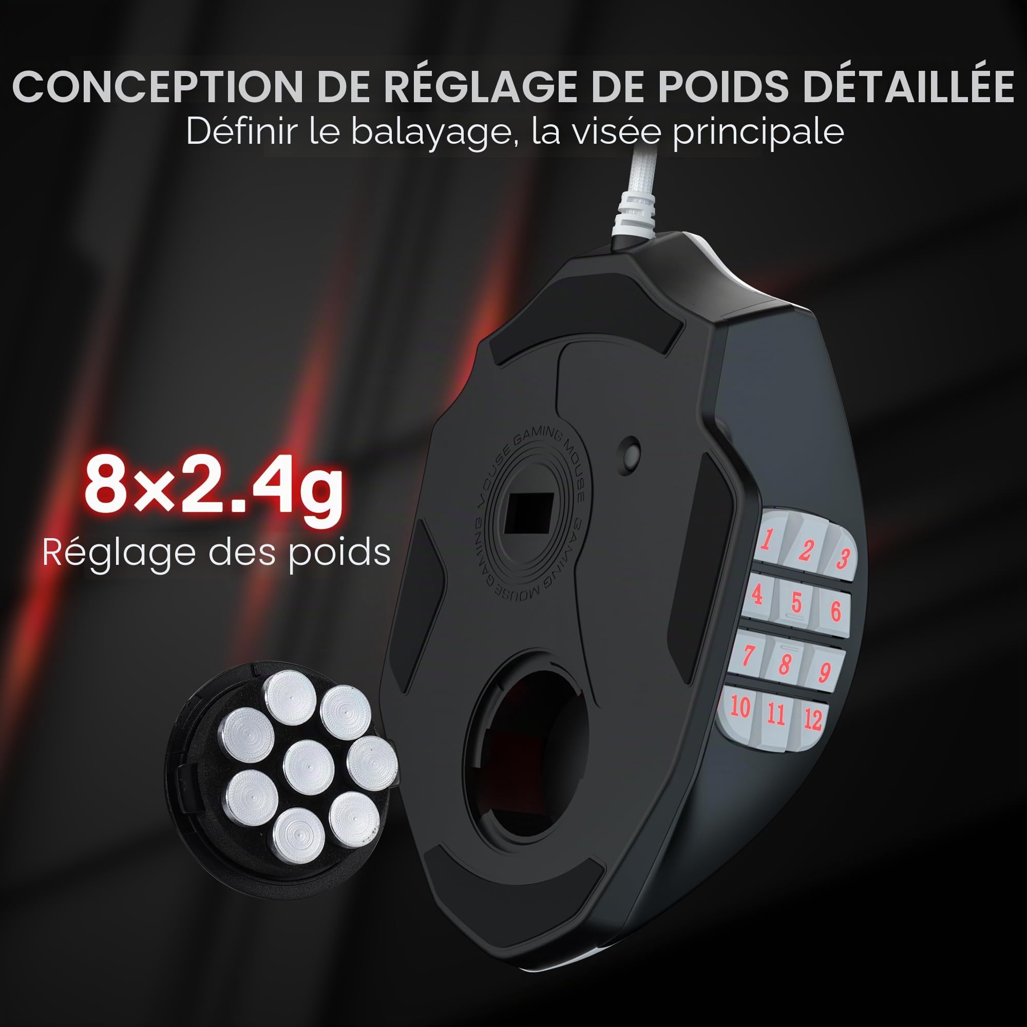 Redragon M908WB Souris Gaming MMO Filaire 24000 DPI Blanche