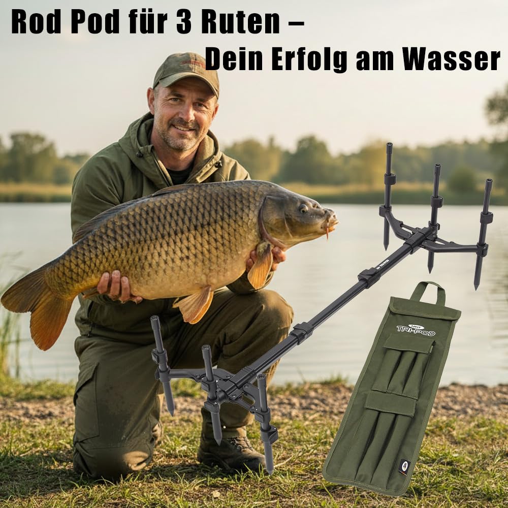 3 Rod Pod Rutenständer aus Aluminium voll verstellbar Tri-POD mit Tragetasche Angel - Ständer Karpfenangeln