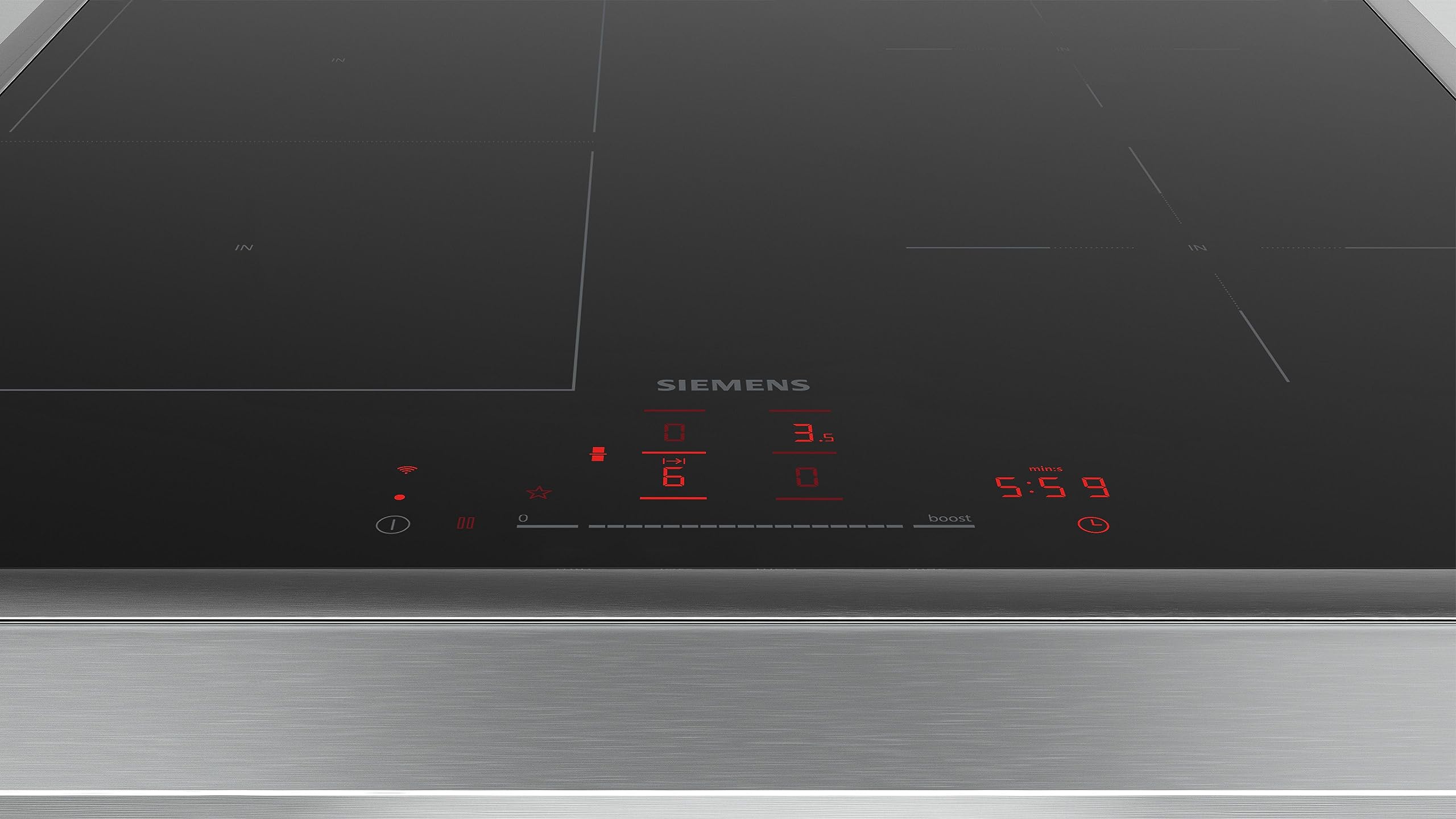 Siemens ED64RHSB1E iQ500 - Piano cottura intelligente a induzione, 60 cm, nero, con telaio sospeso, induzione combinata, cappa automatica intelligente: la combinazione perfetta