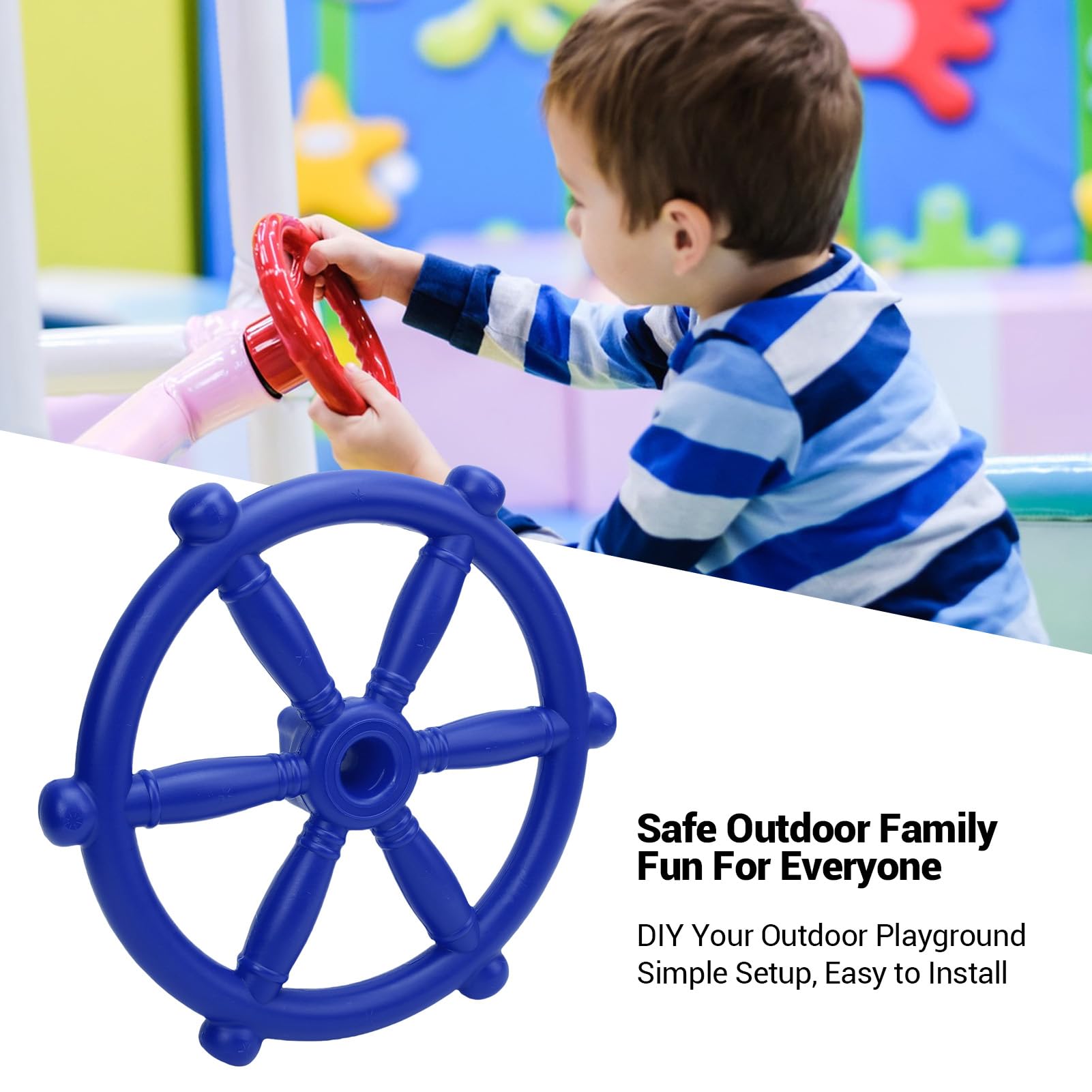 Generic Piratenschiff-Lenkrad-Spielzeug, Verschleißfest, für Baumhaus, Outdoor-Spielset, Spielplatzzubehör (Blue)