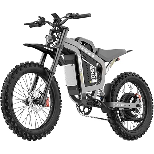 Peak 6000W Motors Electric Dirt Bike for Adults 50MPH with 72V 40Ah Battery, 124 Miles Long Range Electric Motorcycle, 19" x 4" Off-Road tire Full Suspension Ebike with Hycraulic Dual Brakes R19