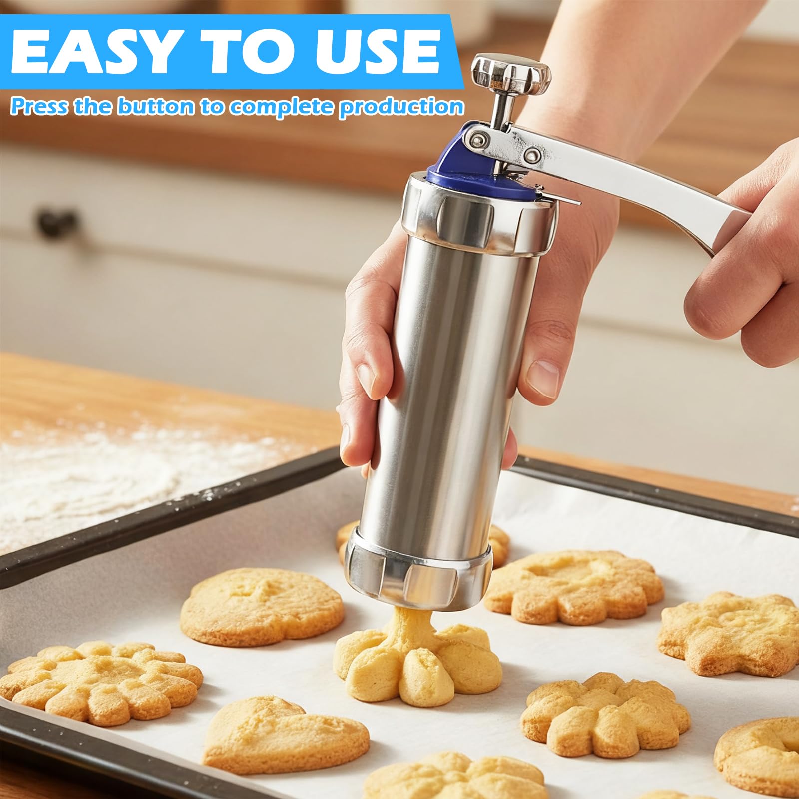 Gebäckpresse Mit 20 Schablonen & 8 Edelstahl-Tüllen – Für Kekse, Kuchen, Churros, Leicht Zu Reinigen, Perfekt Für DIY-Backen