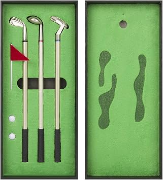 Golf Pen Set, Mini Desktop Golf Ball Pen, Top Golf Gift with Putting Green, 3 Golf Clubs Pens with Balls and Flag