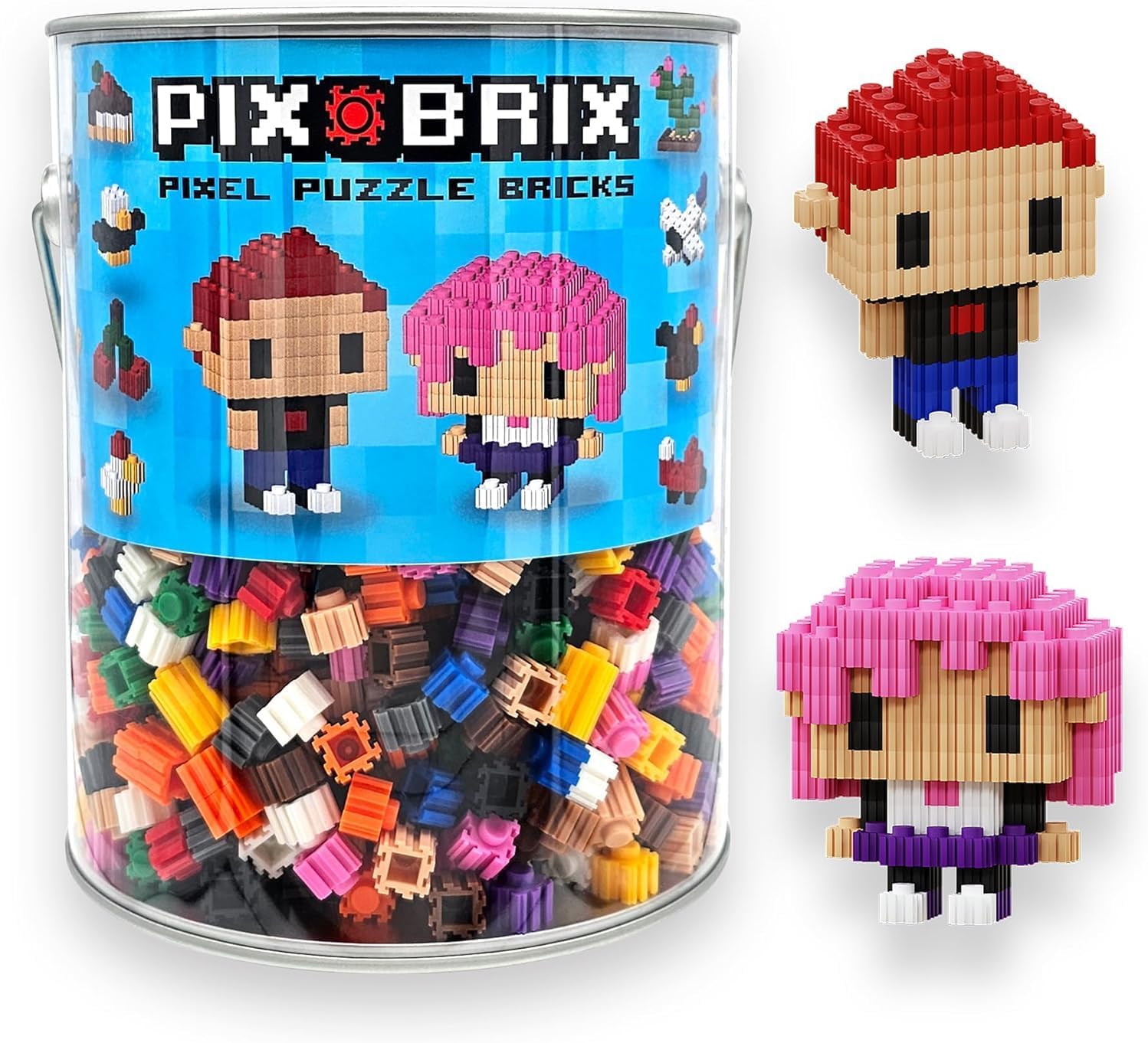 Pix Brix Pixel Art Puzzle Bricks Bucket – 1,500 Piece Pixel Art Kit with 12 Colors, Dark Palette – Interlocking Building Bricks, 2D and 3D Builds – Stem Toys, Ages 6 Plus