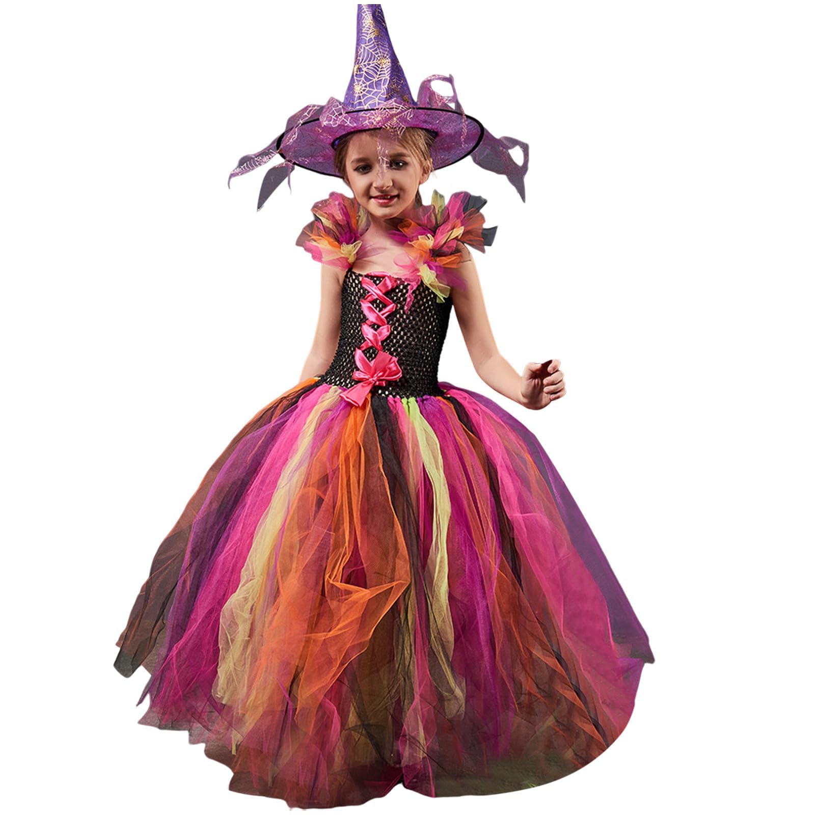 Halloween Cosplay Costume Kids Girls Witch Dresses Set with Hat, Witch Dress Up Outfit for Girls, Kids Fancy Dress for Carnival Party Halloween Cosplay — image 1