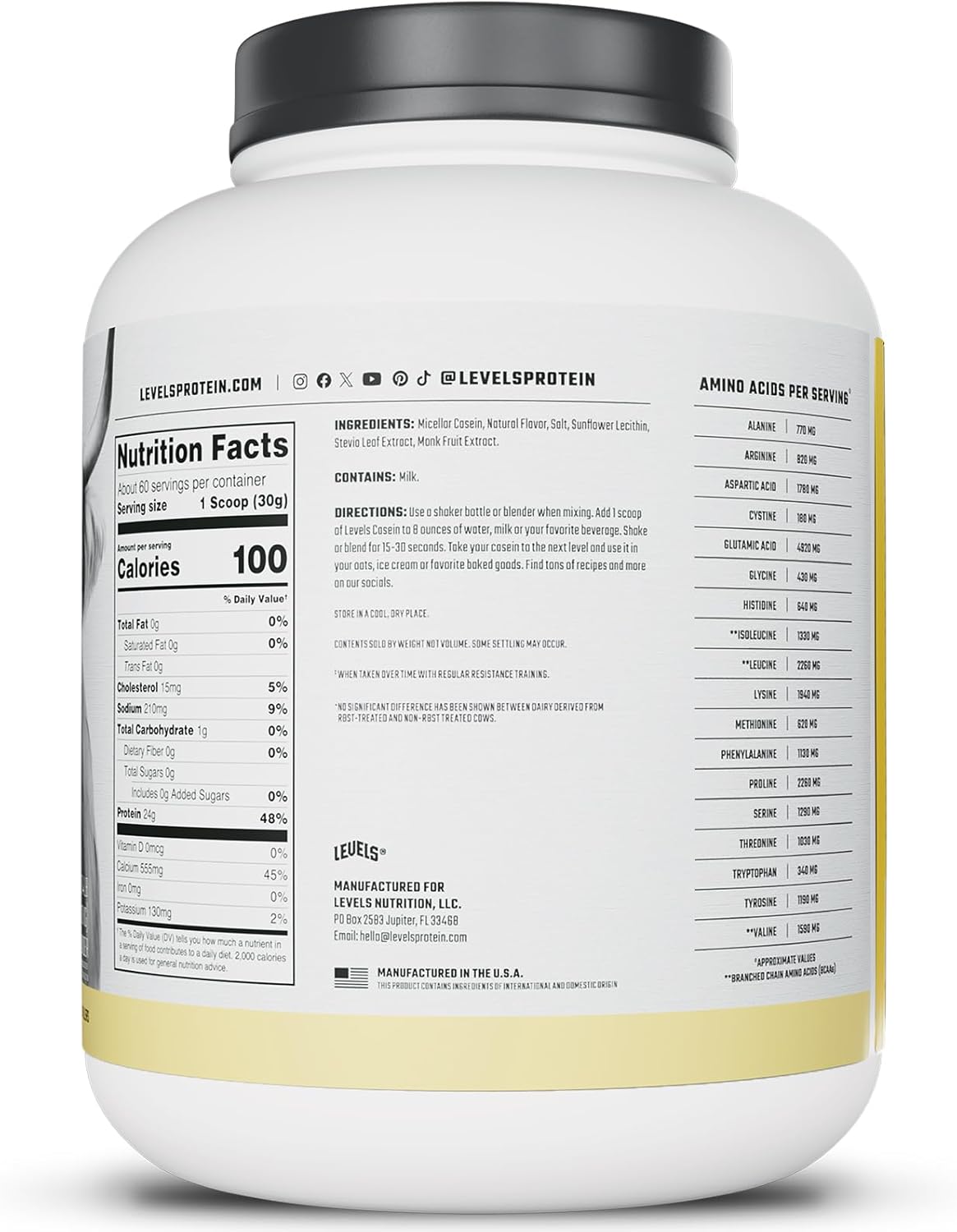 Levels 100% Micellar Casein Protein, Hormone Free, Vanilla Bean, 4LB - Image 7