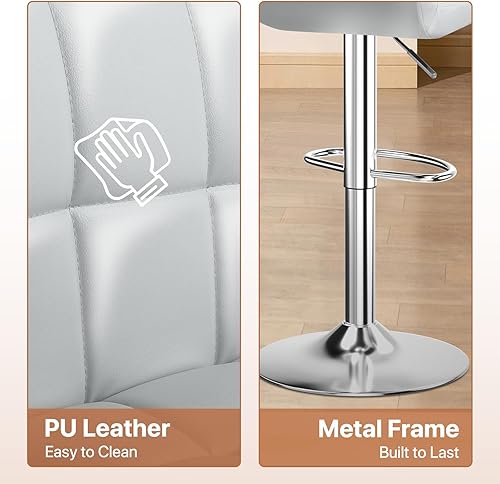 Miniatura 107 de Magshion Juego de 2 taburetes de bar, modernos taburetes de bar giratorios de piel sintética con respaldo, sillas de bar cuadradas ajustables sin