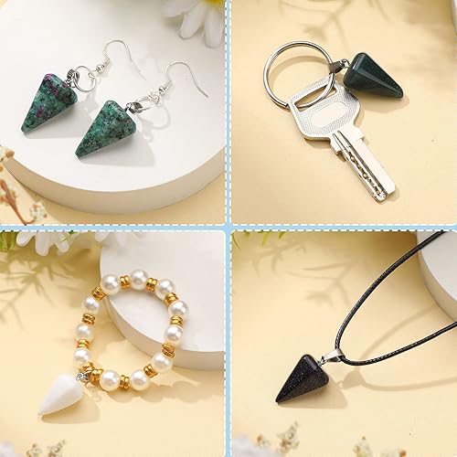 Miniatura 6 de 50 colgantes de cristal de péndulo de cono de piedra curativa para hacer joyas, bricolaje, collares, accesorios de brujería de adivinación, 25
