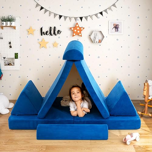 Miniatura 4 de Costzon Sofá de juegos para niños, sofá plegable modular grande con asa, funda lavable a máquina, cojín de espuma convertible para sala de juegos,