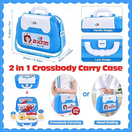 Miniatura 5 de Kit de doctor para niños, kit de doctores rosa para niños, 22 piezas, regalo de juego de doctor para niños, juego de juguetes médicos con juego de