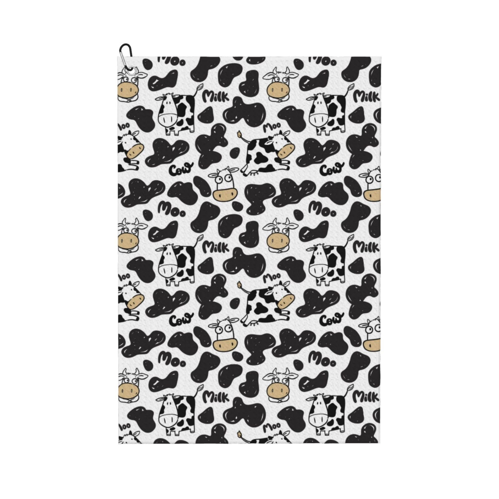 AOOEDM Cow Print Golf Towel with Carabiner Clip Absorbent Microfiber Golf Towel for Cleaning Golf Ball Club Putter Iron for Golf Bag Trolly Belt Loop 16" X 24"
