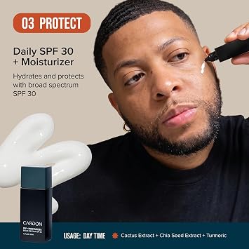 Cardon 4-Step Korean Skincare Gift Set for Men, Anti-Aging Korean Skincare Routine, Cactus-based, All Skin Types, Face Wash, Face Moisturizer with Sunscreen, SPF 30, Night Lotion, Eye Cream (4 CT)