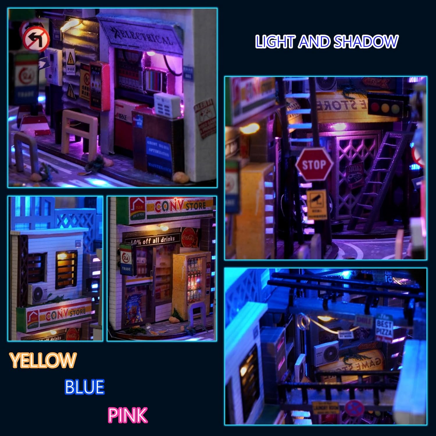 DIY Book Nook Cyber Street View Multicolour Dollhouse LED Difficult Assembling 3D Puzzle (Future World)