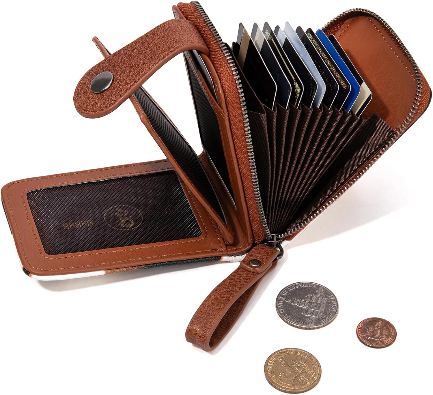 Montana West X Wrangler Credit Card Holder Small Wallets for Women Compact Credit Card Case With Smooth Zipper and ID Window WG178-W004COW-BR - Image 2