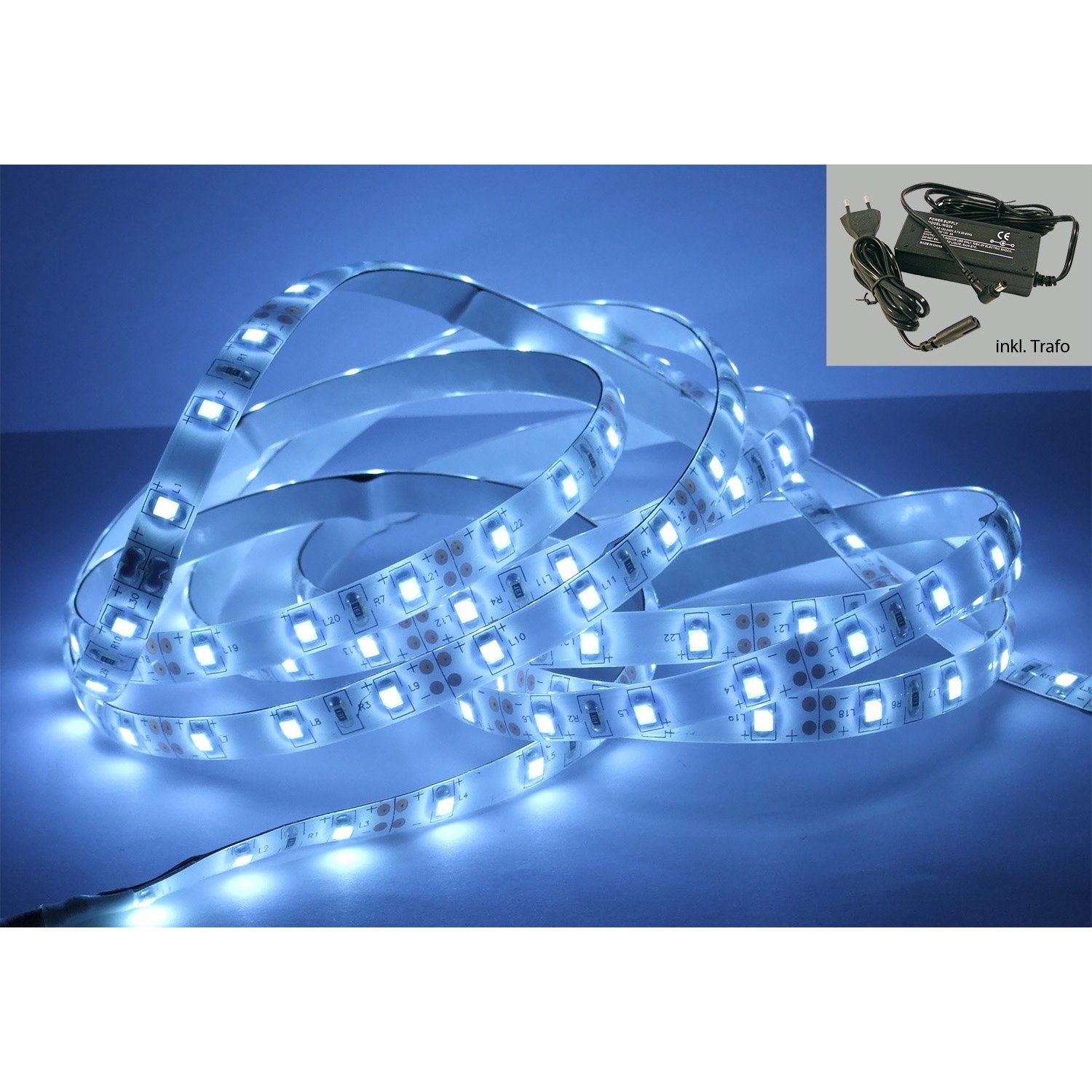12V LED Streifen IP65 Kaltweiß – 60 LED/m, 10 M Set Inkl. Netzteil, Selbstklebend, Kürzbar