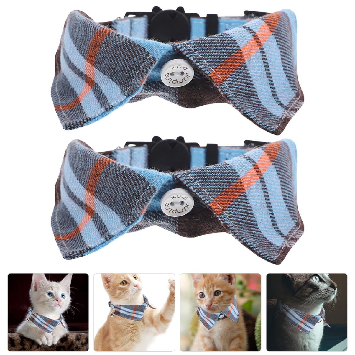 VANZACK Lot De 4 Colliers pour Chat Mignons avec Clochette Réglables À Carreaux Sûrs Et Respirants pour Fêtes Et 2 Pièces X 4
